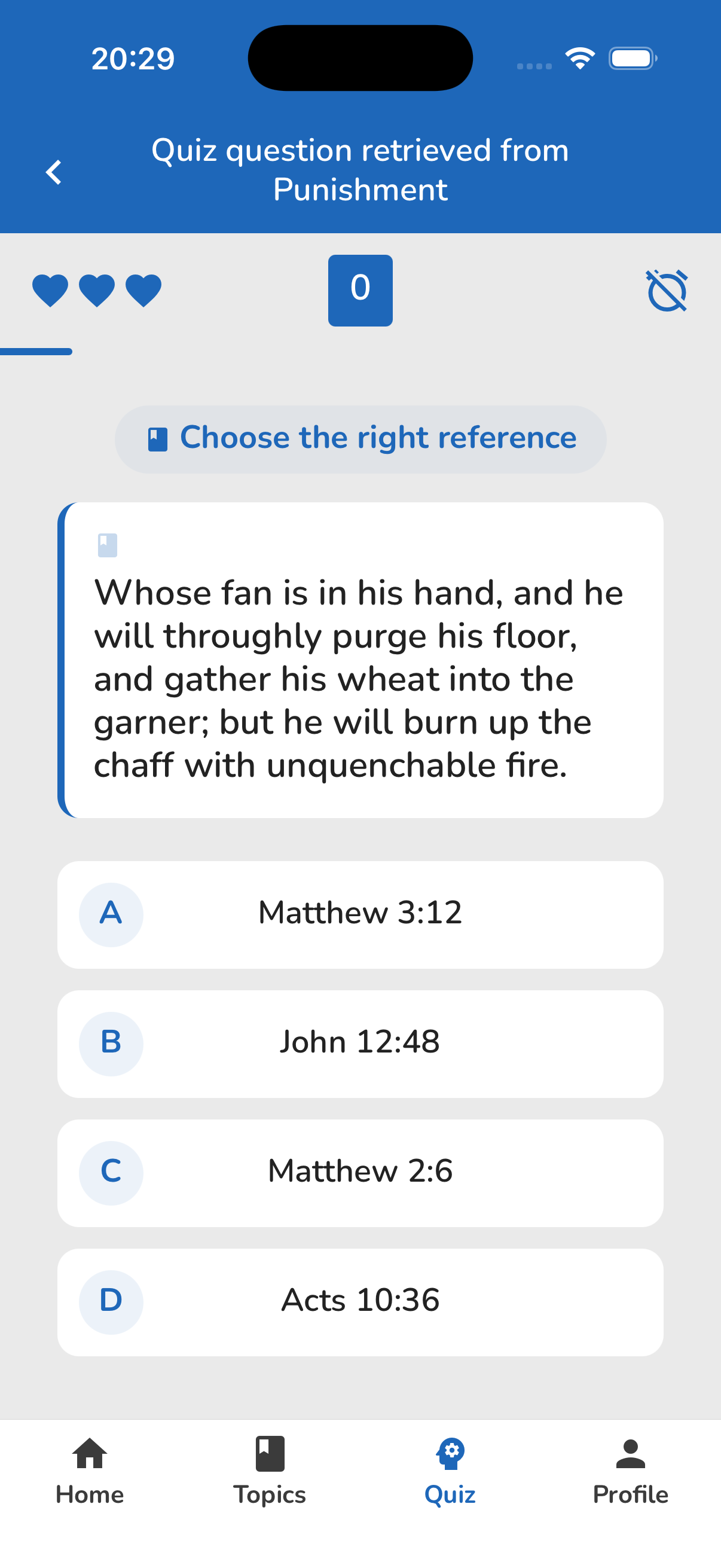 Bible Topics active quiz question