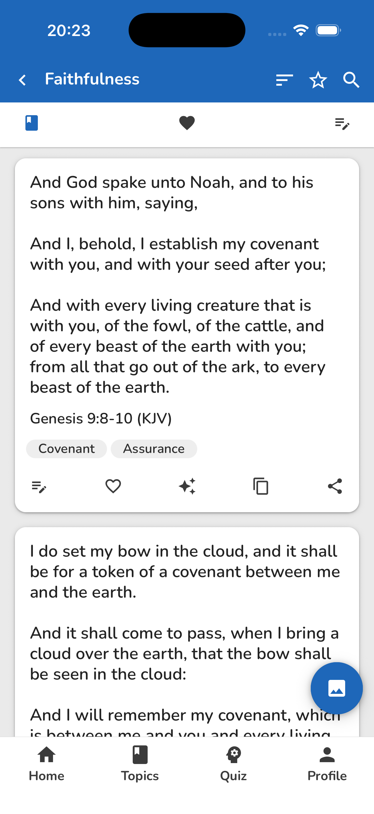 Bible Topics verse view with related topic tags