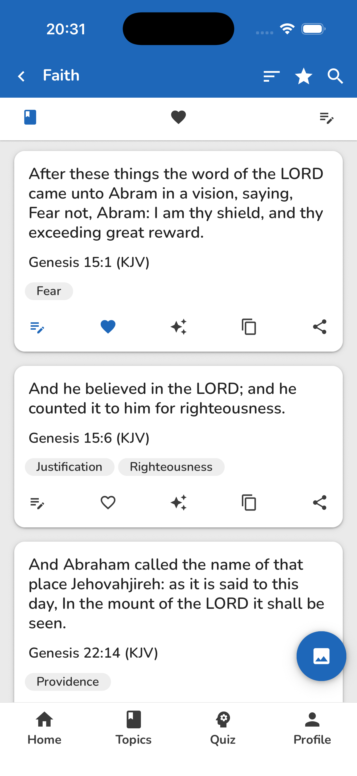 Bible Topics topic reading screen