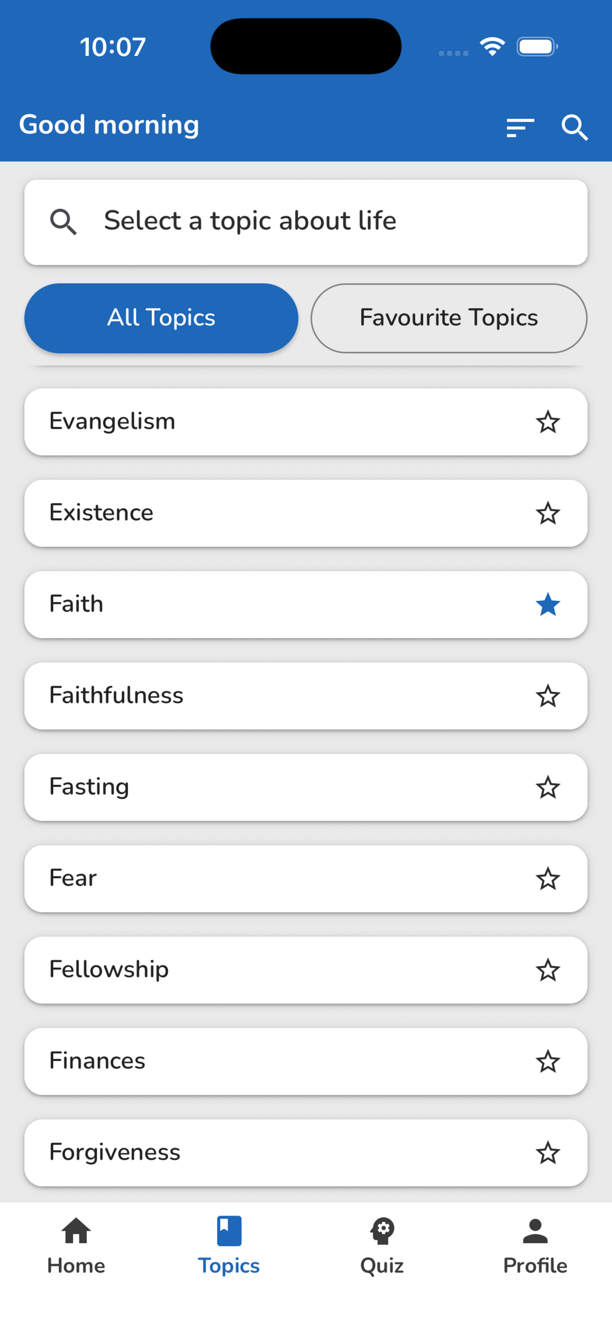 Bible Topics light mode topics list